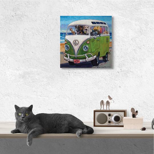 Stupell Industries Dogs Driving Retro Van Summer Beach Trip Canvas Wall Art